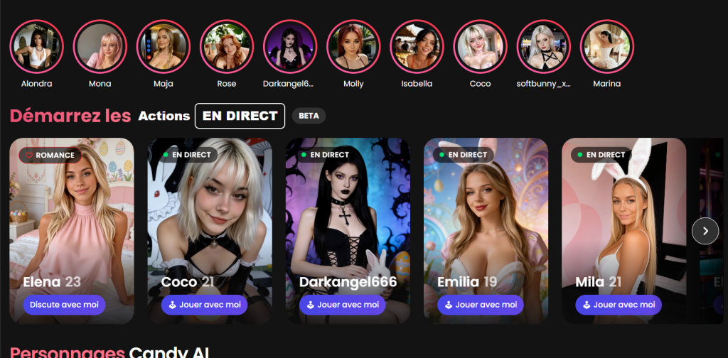 Page d'acceuil de Candy.ai